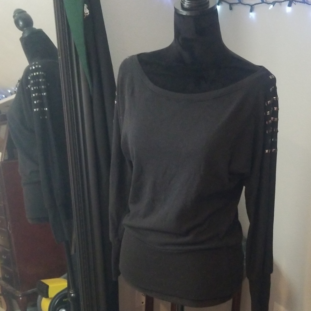 Wide neck Sweater with shoulder stud accents